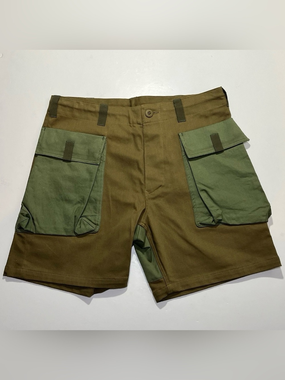 NWOT Men’s Wasted Collective Cotton Cargo Shorts, Green/Beige, XL, Inseam 7”